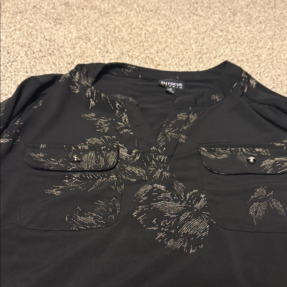 Enfocus Studio Black and Gold patterned Blouse top XL - Picture 3 of 8